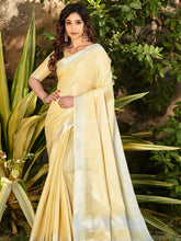Pure Tissue Linen Sliver Zari Weaves Worked Yellow Saree